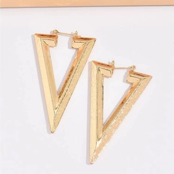 Triangle Gold Hoop Earrings - Picture 6 of 15